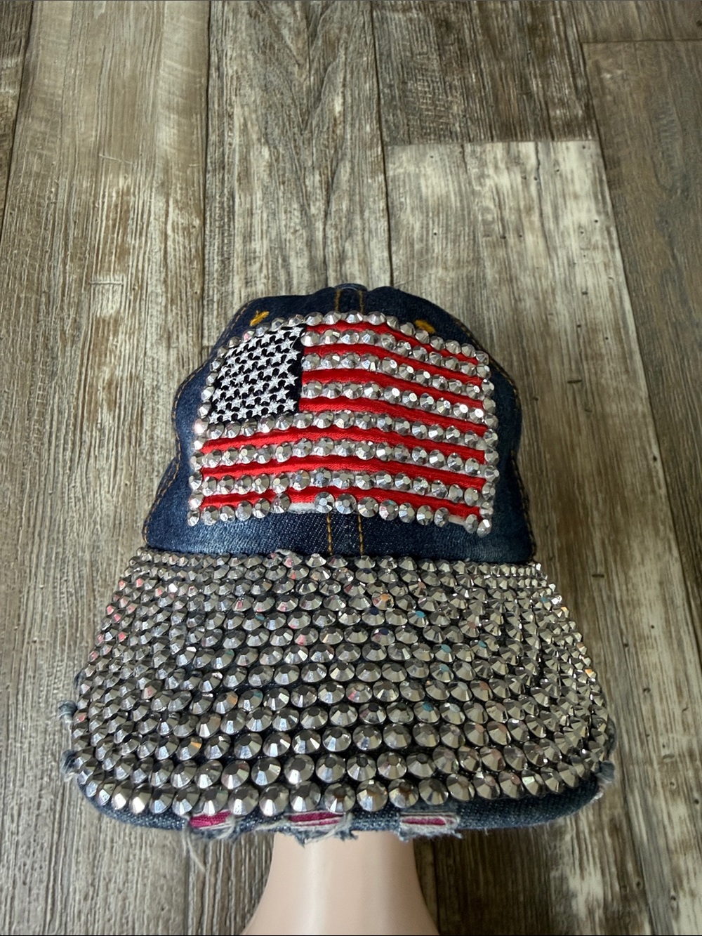Rhinestone American Flag Denim Cap - Star Spangled Sparkle